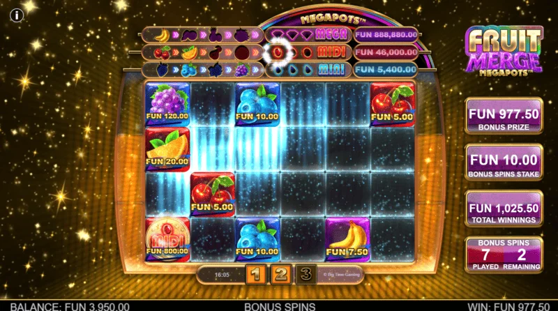 Fruit Merge Megapots - Skrin permainan Hold and Spin