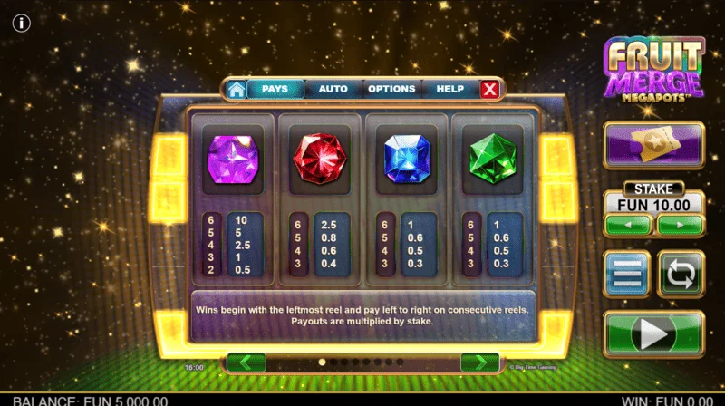 Fruit Merge Megapots - Jadual pembayaran pada skrin utama