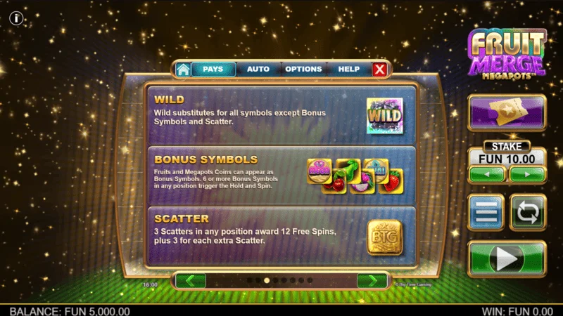 Fruit Merge Megapots - Grid simbol dan permata